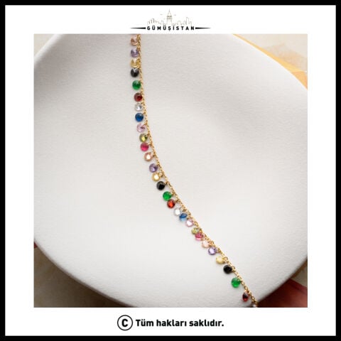 925 Ayar Gümüş Renkli Zirkon Taşlı Halhal – Sallantılı Gold Kadın Halhalı