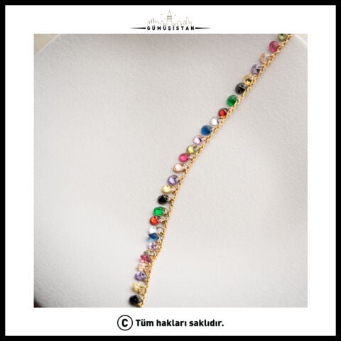925 Ayar Gümüş Renkli Zirkon Taşlı Halhal – Sallantılı Gold Kadın Halhalı