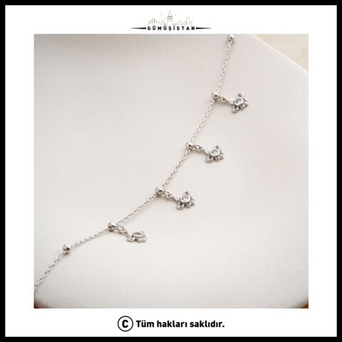 925 Ayar Gümüş Zirkon Taşlı Fleur de Lis Halhal – Sallantılı Zambak Figürlü Kadın Halhalı