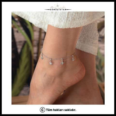 925 Ayar Gümüş Zirkon Taşlı Fleur de Lis Halhal – Sallantılı Zambak Figürlü Kadın Halhalı