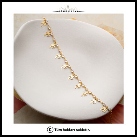 925 Ayar Gümüş Palmiye Figürlü Taşlı Halhal – Gold Sallantılı Yazlık Kadın Halhalı