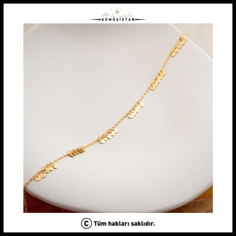 925 Ayar Gümüş Pullu Sallantılı Halhal – Gold Minimal Kadın Halhalı