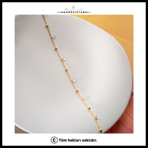 925 Ayar Gümüş Sallantılı Taşlı Halhal – Minimal Gold Kadın Ayak Bilekliği