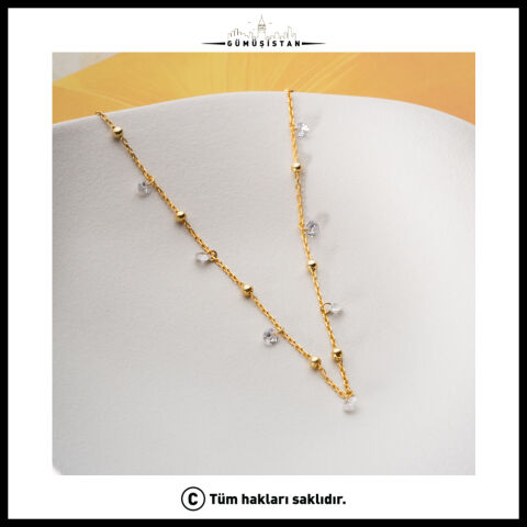 925 Ayar Gümüş Sallantılı Taşlı Halhal – Minimal Gold Kadın Ayak Bilekliği