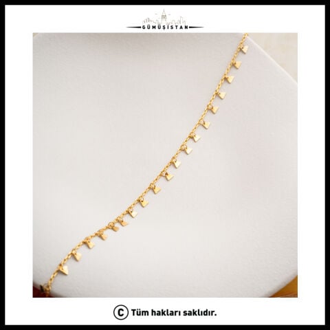 925 Ayar Gümüş Üçgen Sallantılı Halhal – Gold Minimal Geometrik Kadın Ayak Bilekliği