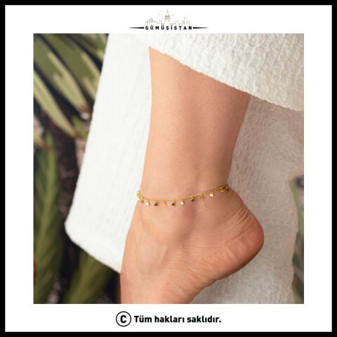 925 Ayar Gümüş Üçgen Sallantılı Halhal – Gold Minimal Geometrik Kadın Ayak Bilekliği