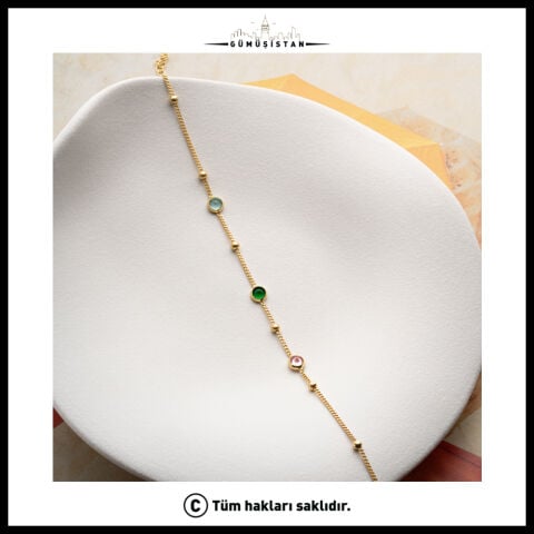 925 Ayar Gümüş Renkli Zirkon Taşlı Halhal – Gold Minimal Kadın Ayak Bilekliği