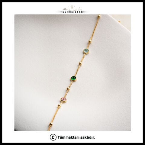 925 Ayar Gümüş Renkli Zirkon Taşlı Halhal – Gold Minimal Kadın Ayak Bilekliği
