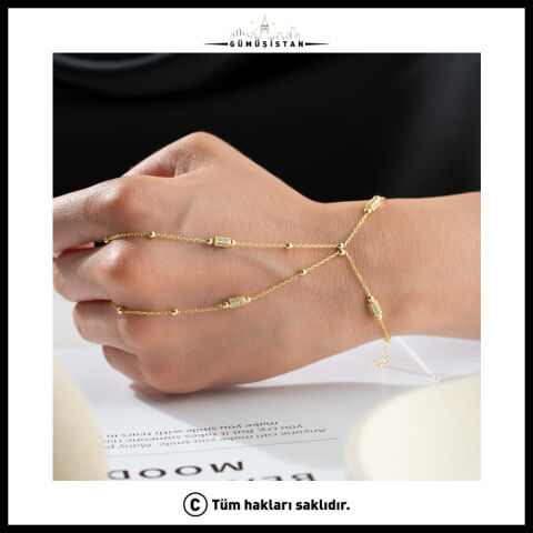 925 Ayar Gümüş Zirkon Taşlı Şahmeran Bileklik – Gold Dorika Toplu Zarif El Zinciri