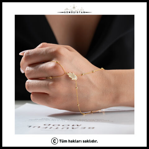 925 Ayar Gümüş Zirkon Taşlı Fatma Ana Eli Şahmeran Bileklik – Nazar Gözlü Hamsa Gold El Zinciri