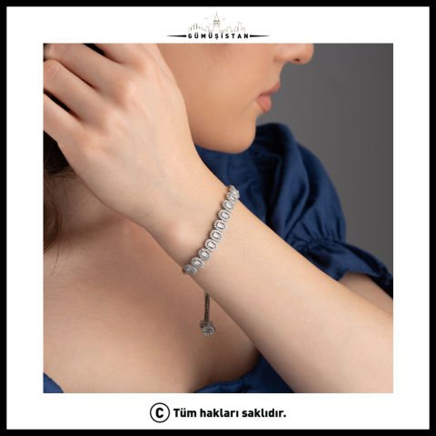 Baget Taşlı Asansörlü Gümüş Bileklik – Işıltılı Ayarlanabilir Kadın Bilekliği