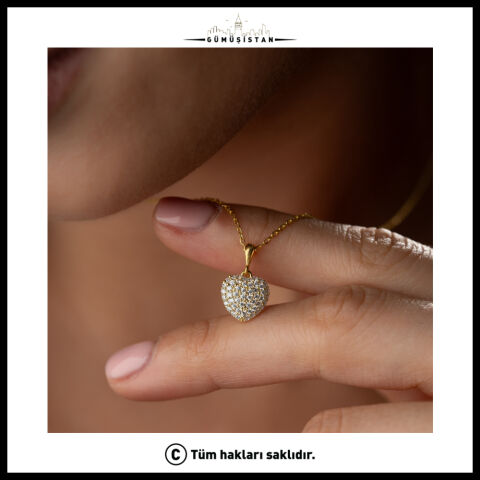 925 Ayar Gümüş Zirkon Taşlı Kalp Kolye – Minimal Işıltılı Kadın Kolyesi