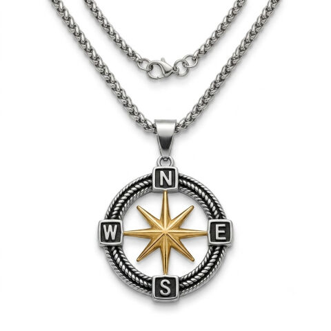 Viking Pusulası Vegvisir Rün Sembollü Çelik Erkek Kolye – İskandinav Nordic Tasarım