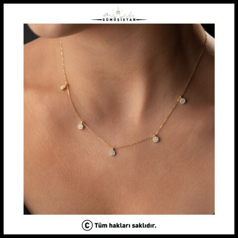 925 Ayar Gümüş Taşlı Yuvarlak Charm Sallantılı Minimal Kadın Kolye