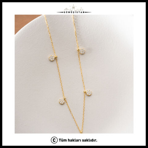 925 Ayar Gümüş Taşlı Yuvarlak Charm Sallantılı Minimal Kadın Kolye