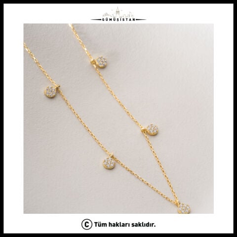 925 Ayar Gümüş Taşlı Yuvarlak Charm Sallantılı Minimal Kadın Kolye