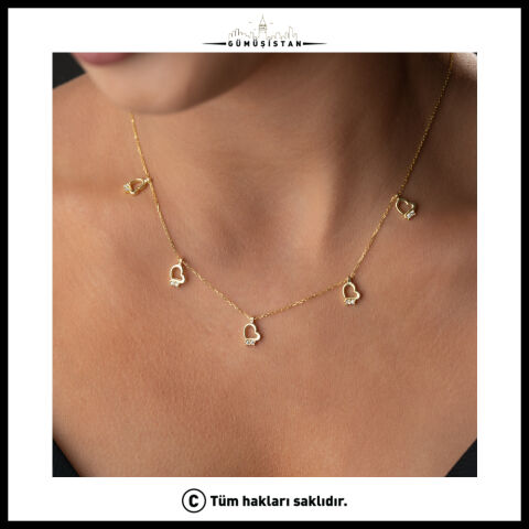 925 Ayar Gümüş Taşlı Kalp Charm Kolye Sallantılı Minimal Kadın Kolyesi