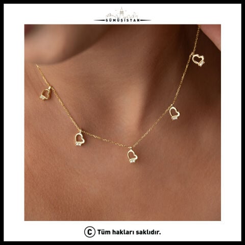925 Ayar Gümüş Taşlı Kalp Charm Kolye Sallantılı Minimal Kadın Kolyesi