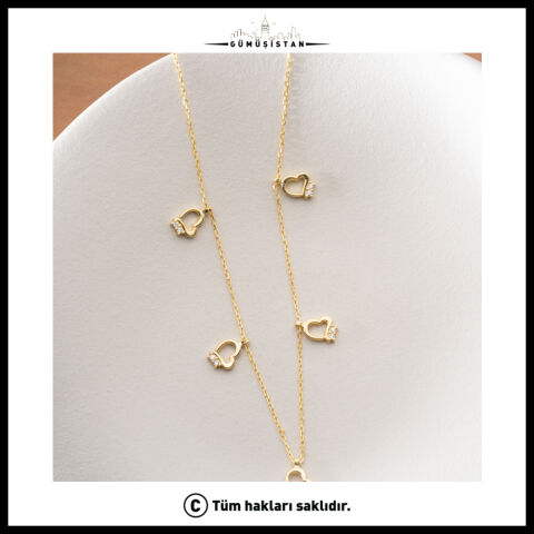 925 Ayar Gümüş Taşlı Kalp Charm Kolye Sallantılı Minimal Kadın Kolyesi