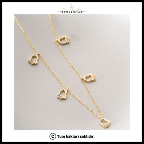 925 Ayar Gümüş Taşlı Kalp Charm Kolye Sallantılı Minimal Kadın Kolyesi
