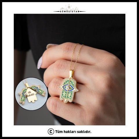 Kişiye Özel İsimli Fatma Ana Eli Kolye – 925 Ayar Gümüş Açılır Hamsa Kolye