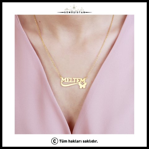 Kişiye Özel İsimli Kelebek Kolye – İsim Yazılı Dönüşüm Kolyesi