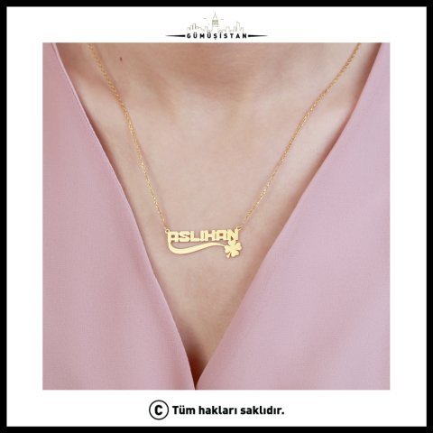 Kişiye Özel İsimli Yonca Kolye – Dört Yapraklı Şans Yoncası