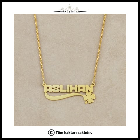 Kişiye Özel İsimli Yonca Kolye – Dört Yapraklı Şans Yoncası