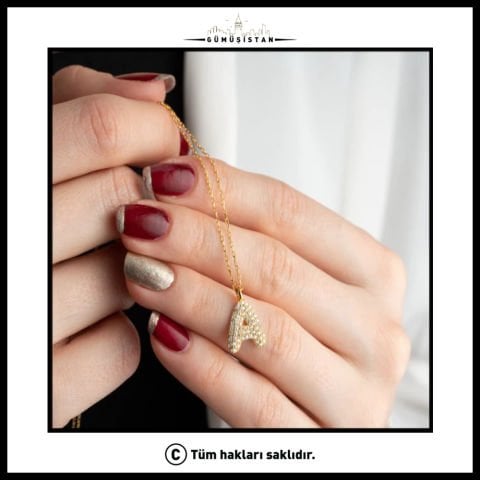 925 Ayar Gümüş Kişiye Özel Taşlı Balon Harf Kolye