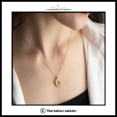 925 Ayar Gümüş Kişiye Özel Taşlı Balon Harf Kolye