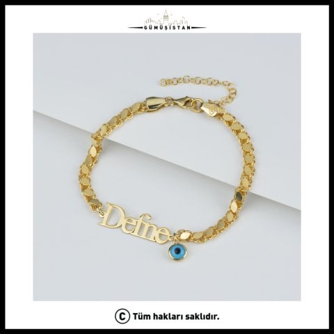 Kişiye Özel İsimli Nazar Boncuklu Bileklik – Kalın Zincir Gold İsim Bilekliği