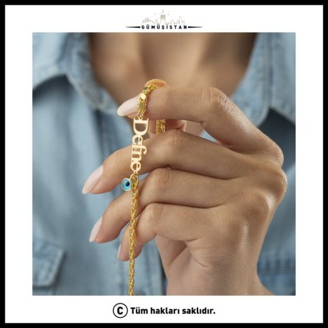 Kişiye Özel İsimli Nazar Boncuklu Bileklik – Kalın Zincir Gold İsim Bilekliği