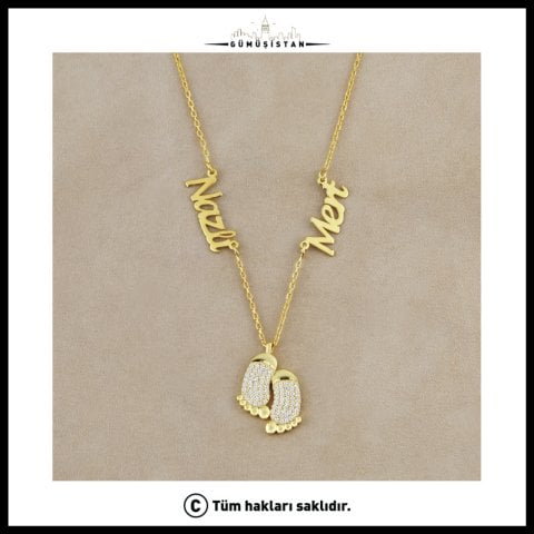 Kişiye Özel Anne Bebek Ayak İzi Kolye – 925 Ayar Gümüş İsimli Anne Kolyesi