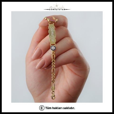 Kişiye Özel İsimli Pembe Bebek Ayak İzi Bilekliği – 925 Ayar Gümüş Çocuk Künyesi