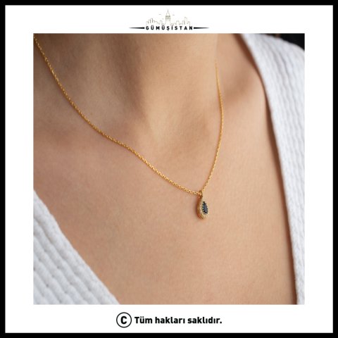 925 Ayar Gümüş Eylül Ayı Doğum Taşı ( Sapphire ) Kolye - Küpe Seti