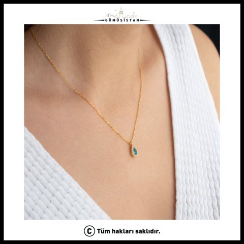 Aralık Ayı Doğum Taşı Kolye – 925 Ayar Gümüş Mavi Topaz Rengi Taşlı Kolye