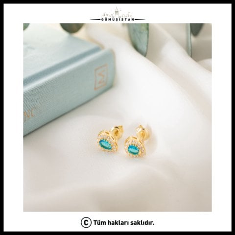 Aralık Ayı Doğum Taşı Küpe – 925 Ayar Gümüş Mavi Topaz Rengi Taşlı Küpe