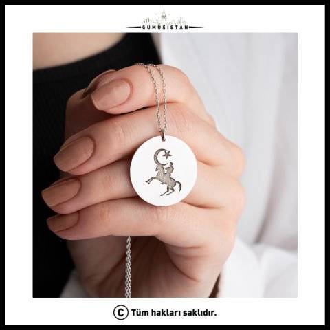 Atatürk Süvari Ay Yıldız Kolyesi – Atatürk Silüetli Madalyon | Pirinç & 925 Ayar Gümüş