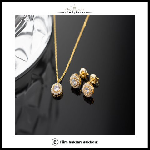 925 Ayar Gümüş Nisan Ayı Doğum Taşı ( Diamond ) Kolye - Küpe Seti