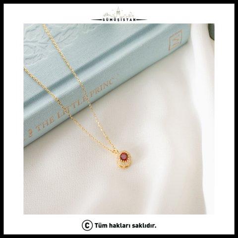 Ocak Ayı Doğum Taşı Kolye – Garnet Lal Taşlı Gold Kolye | Ocak Doğum Günü Hediyesi