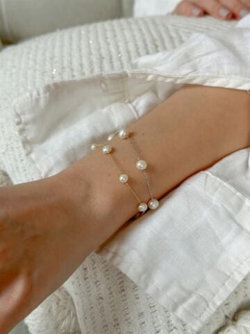 İncili Zincir Bileklik - TEK - 925 Ayar Gümüş