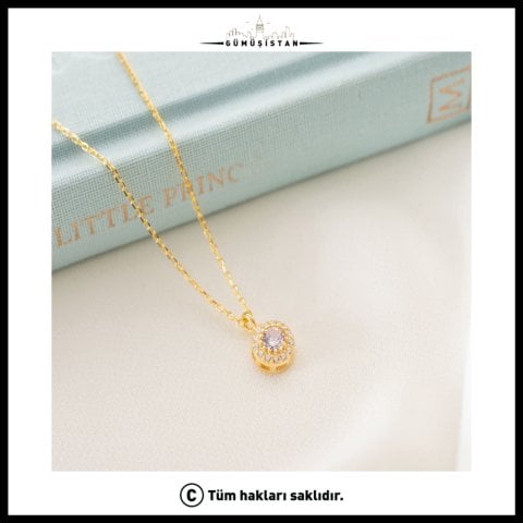 Nisan Ayı Doğum Taşı Kolye – Pırlanta Görünümlü Zirkon Taşlı Gold Kolye | Nisan Doğum Günü Hediyes
