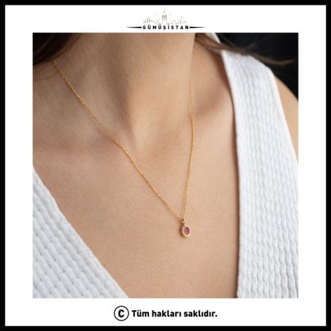 Temmuz Ayı Doğum Taşı Kolye – Yakut Taşlı Gold Kolye | Temmuz Doğum Günü Hediyesi