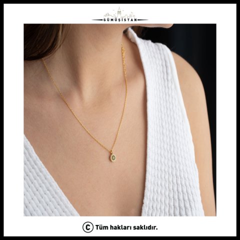 Ağustos Ayı Doğum Taşı Kolye – Peridot Taşlı Gold Kolye | Ağustos Doğum Günü Hediyesi