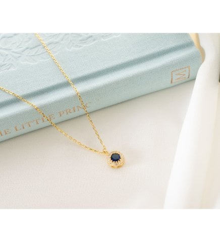 Eylül Ayı Doğum Taşı Kolye – Safir Taşlı Gold Kolye | Eylül Doğum Günü Hediyesi