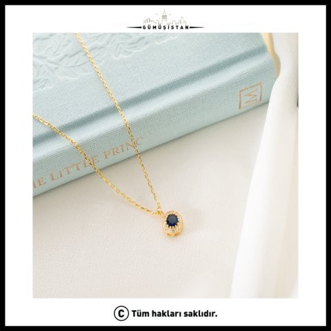 Eylül Ayı Doğum Taşı Kolye – Safir Taşlı Gold Kolye | Eylül Doğum Günü Hediyesi