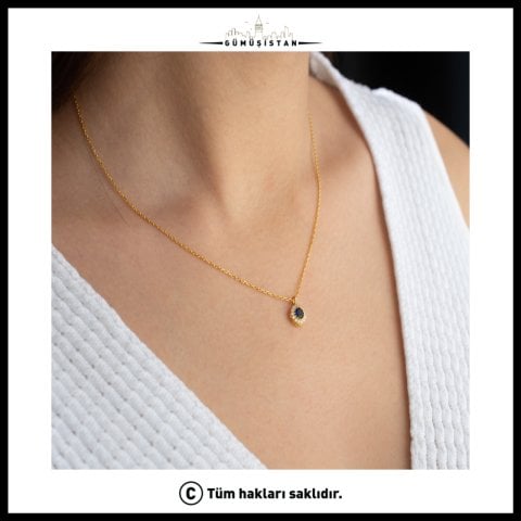 Eylül Ayı Doğum Taşı Kolye – Safir Taşlı Gold Kolye | Eylül Doğum Günü Hediyesi