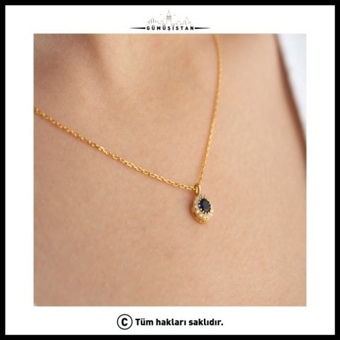 Eylül Ayı Doğum Taşı Kolye – Safir Taşlı Gold Kolye | Eylül Doğum Günü Hediyesi