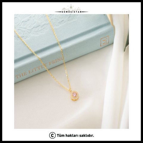 Ekim Ayı Doğum Taşı Kolye – Pembe Turmalin Taşlı Gold Kolye | Ekim Doğum Günü Hediyesi