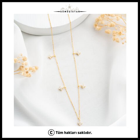 925 Ayar Gümüş Zirkon Taşlı Yonca Kolye